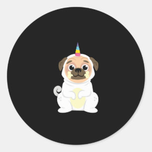 Sticker Rond Unicorn Carlin Amoureux de les chiens Funny Unipug