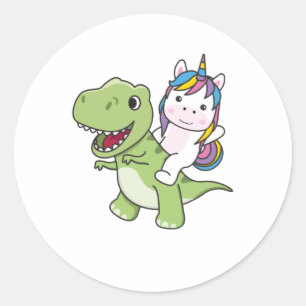 Sticker Rond Unicorn Circule Sur Trex Cute Dinosaur Avec Unicor