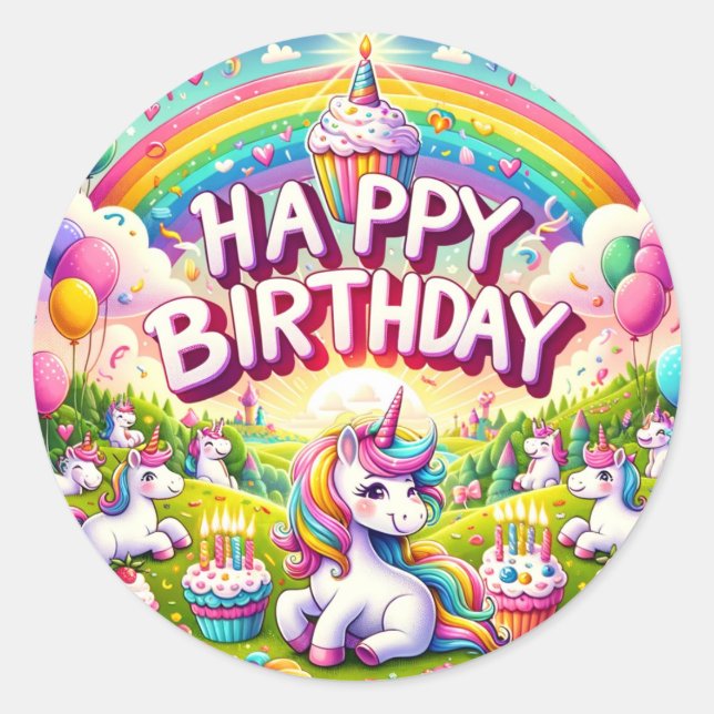 Sticker Rond Unicorn collants Whimsical d'anniversaire (Devant)