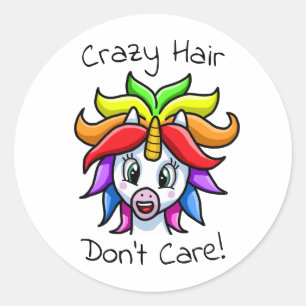Sticker Rond Unicorn Crazy Hair ne s'en fiche pas drôle
