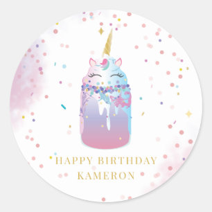 Sticker Rond Unicorn Crazy Milkshake Fête d'anniversaire de la