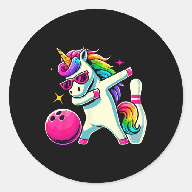 Sticker Rond Unicorn Dabbing Bowling filles d'anniversaire (Devant)