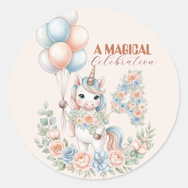 Sticker Rond Unicorn Dreams Birthday (Devant)