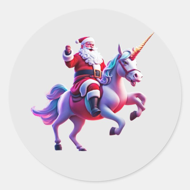 Sticker Rond Unicorn équitation Père Noël (Devant)