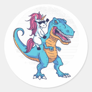 Sticker Rond Unicorn équitation T-Rex