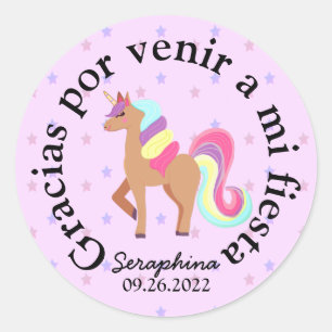 Sticker Rond Unicorn Espagnol Merci / Parti Gracias Favoriser