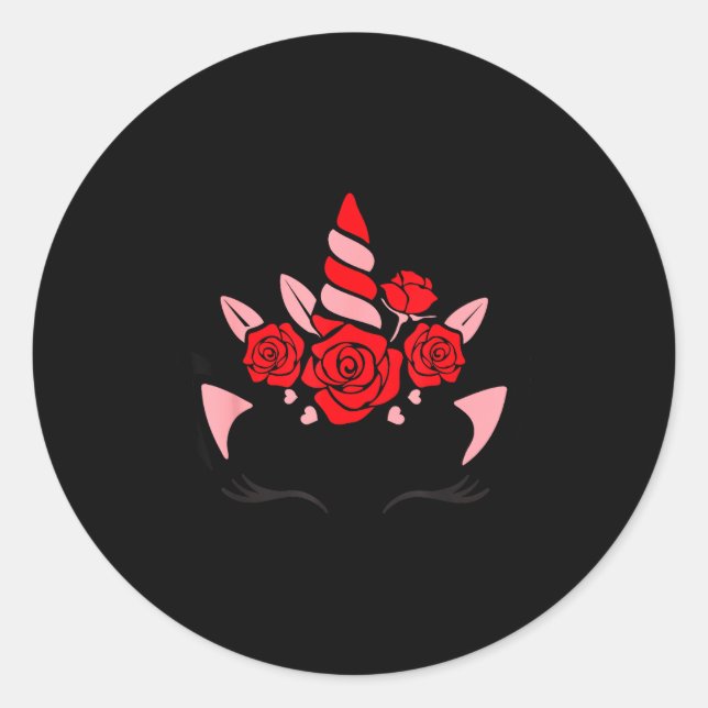 Sticker Rond Unicorn Face Eyelashes Smile Flowers St. Valentine (Devant)