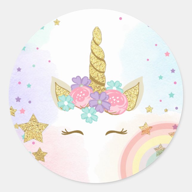 Sticker Rond Unicorn Face Favoriser Tags Anniversaire magique A (Devant)