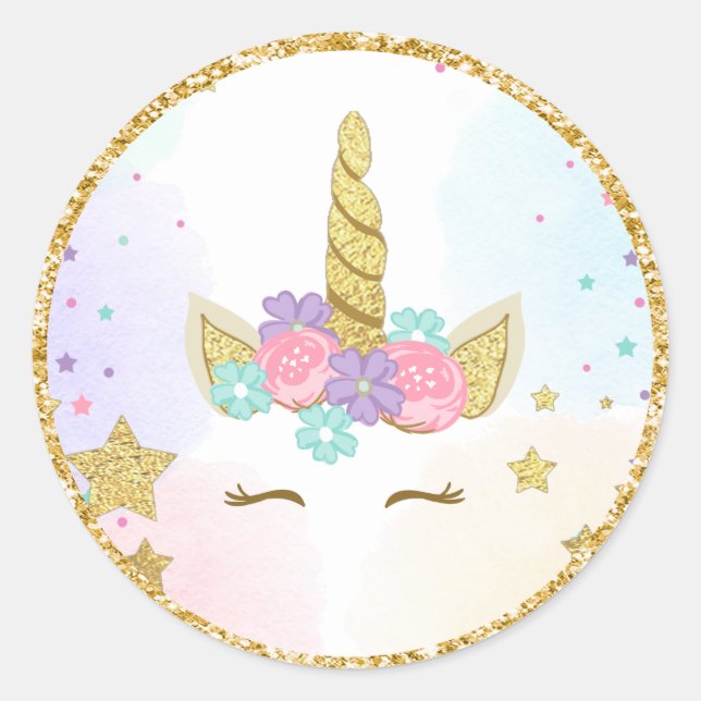 Sticker Rond Unicorn Face Favoriser Tags Anniversaire magique O (Devant)