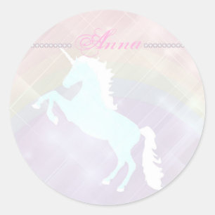 Sticker Rond unicorn fantasy pinand purple