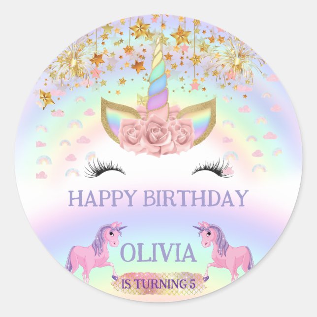 Sticker Rond Unicorn fête Rainbow 1er Anniversaire whimsday gir (Devant)