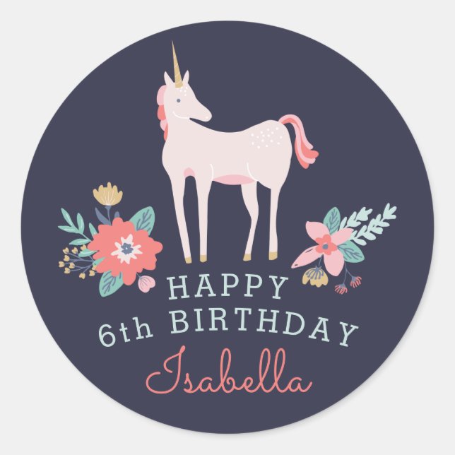 Sticker Rond Unicorn Fields fête d'anniversaire (Devant)