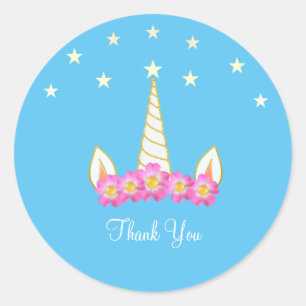 Sticker Rond Unicorn Fleurs et étoiles Merci