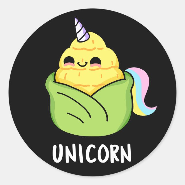 Sticker Rond Unicorn Funny Baby Corn Pun Dark BG (Devant)