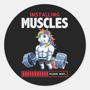 Sticker Rond Unicorn Funny Bodybuilding Flexcorn Humour Gym Cut