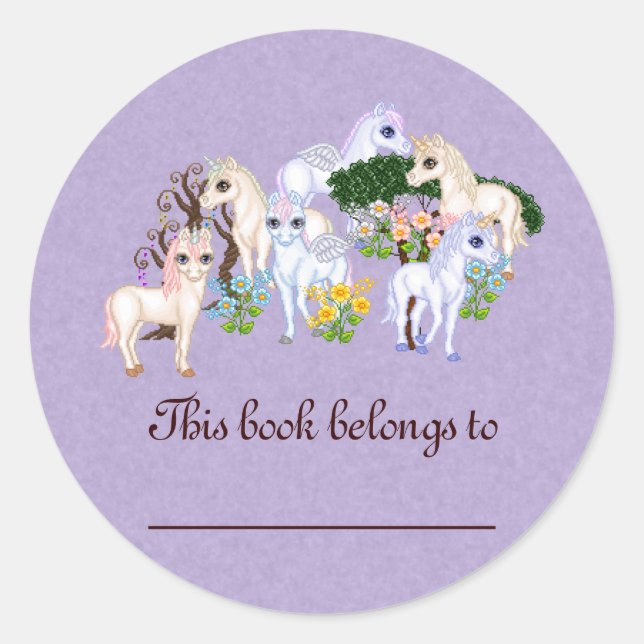 Sticker Rond Unicorn Garden Pixel Art (Devant)