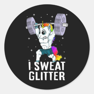 Sticker Rond Unicorn I Sweat Parties scintillant Drôle Gym Exer