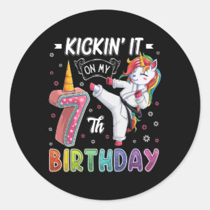 Sticker Rond Unicorn Karate 7e anniversaire 7 sept ans Taek