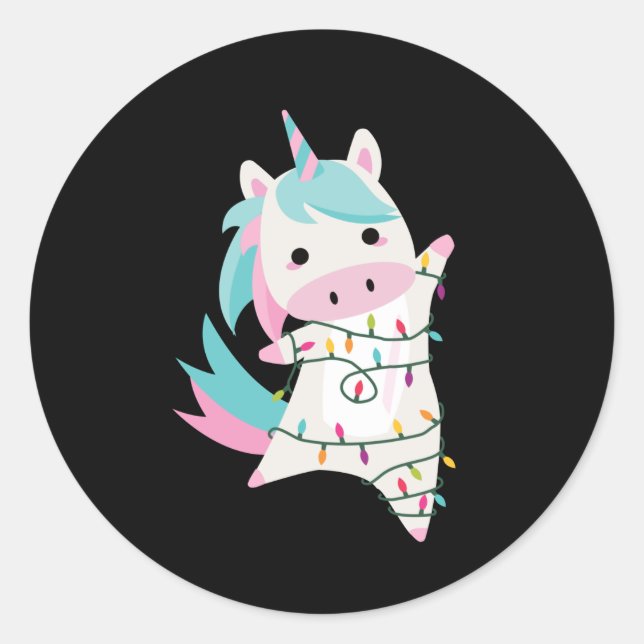 Sticker Rond Unicorn Magique Fée de Noël Lumières Doux rose (Devant)