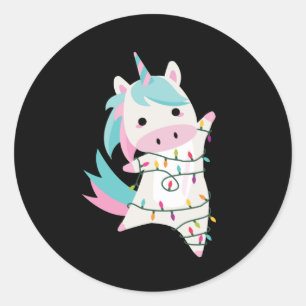 Sticker Rond Unicorn Magique Fée de Noël Lumières Doux rose
