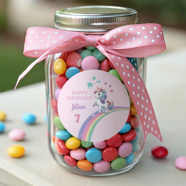 Sticker Rond Unicorn Magique fête d'anniversaire (Multi Use Colorful Round Happy Birthday Magical Unicorn Sticker)