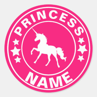 Sticker Rond Unicorn Nom personnalisé princesse Rainbow Pink St
