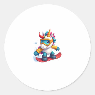 Sticker Rond Unicorn on Snowboard - Funny Ski and Wintersports 