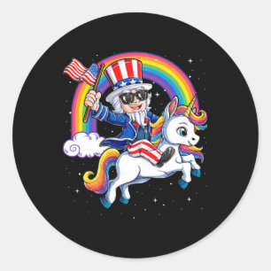 Sticker Rond Unicorn Oncle Sam 4 juillet Mericorn Hommes Femmes