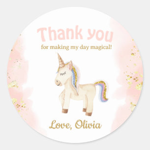 Sticker Rond Unicorn pastel or parties scintillant Anniversaire