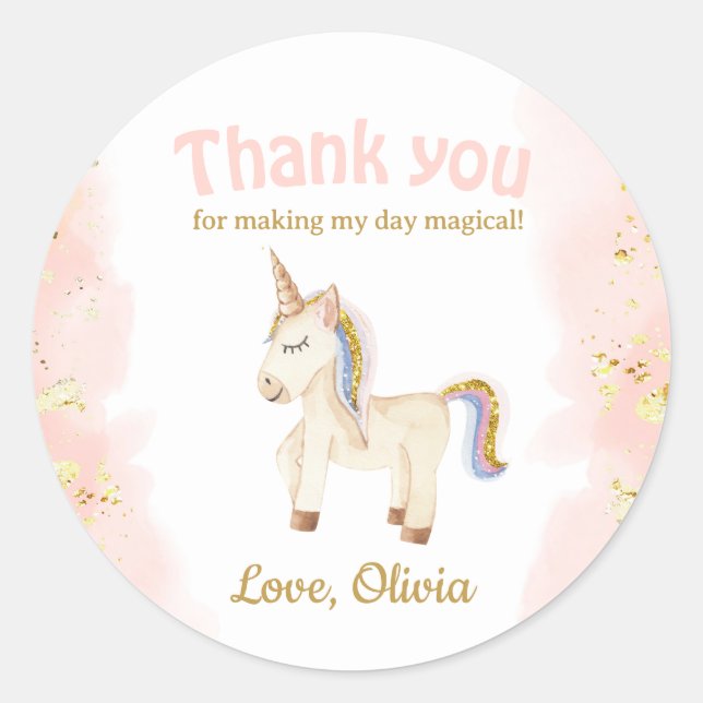 Sticker Rond Unicorn pastel or parties scintillant Anniversaire (Devant)