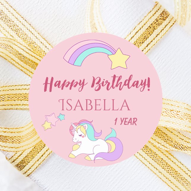 Sticker Rond Unicorn pink magical happy birthday girl (Créateur téléchargé)