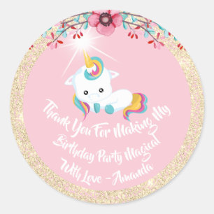 Sticker Rond Unicorn Pony Merci Favoriser Parties scintillant G