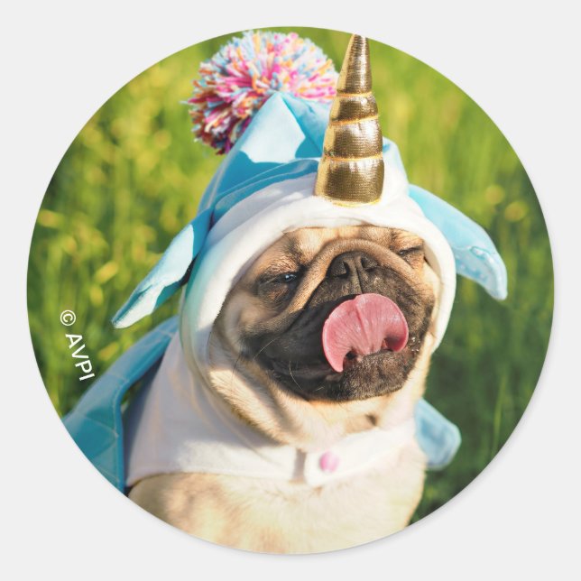 Sticker Rond Unicorn pug (Devant)