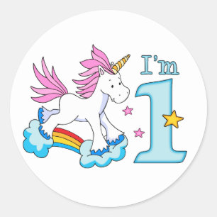 Sticker Rond Unicorn Rainbow 1er anniversaire