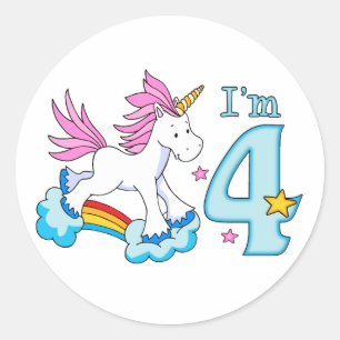 Sticker Rond Unicorn Rainbow 4e anniversaire