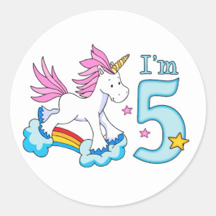Sticker Rond Unicorn Rainbow 5e anniversaire