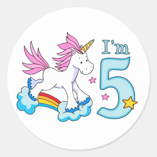 Sticker Rond Unicorn Rainbow 5e anniversaire (Devant)