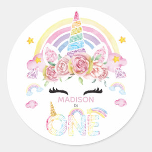 Sticker Rond Unicorn Rainbow Personnalisé Premier anniversaire