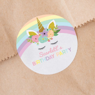 Sticker Rond Unicorn Rainbows fête d'anniversaire Favoriser