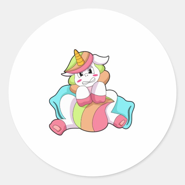 Sticker Rond Unicorn shy with Pillow (Devant)