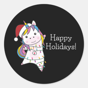 Sticker Rond Unicorn Snow Winter Animals