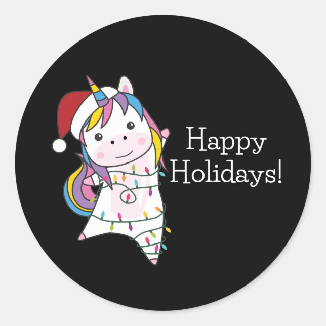 Sticker Rond Unicorn Snow Winter Animals (Devant)