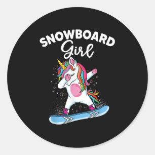 Sticker Rond Unicorn Snowboard Ski Dabbing Unicorn Snowbo