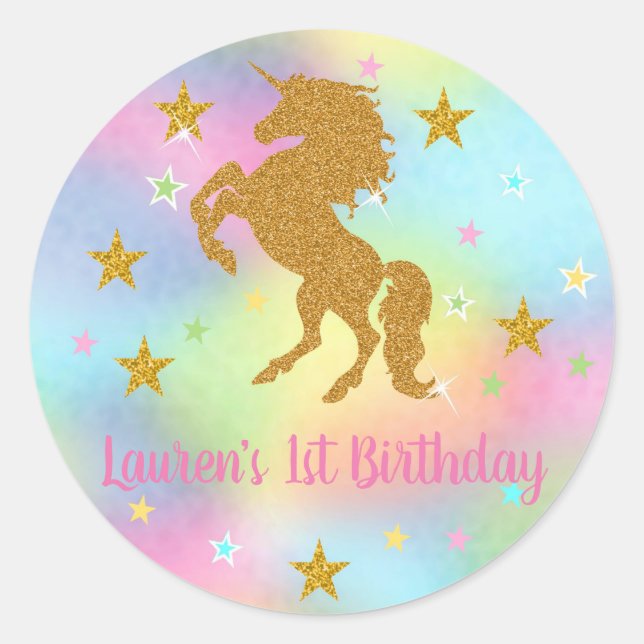 Sticker Rond Unicorn Stickers, Parties scintillant d'or Unicorn (Devant)