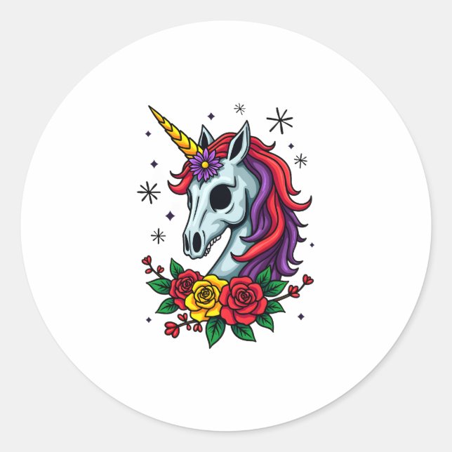 Sticker Rond Unicorn Sugar Skull Mexican Art, Christmas T-Shirt (Devant)