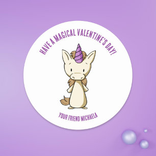 Sticker Rond Unicorn Valentine's Day Girls