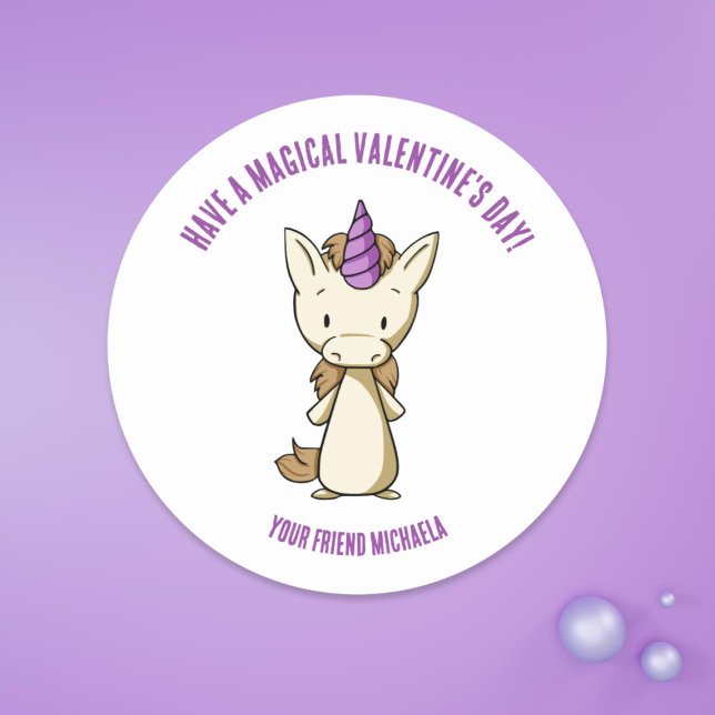 Sticker Rond Unicorn Valentine's Day Girls (Créateur téléchargé)