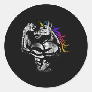 Sticker Rond Unicorn Workout Fête des pères Cadeau Poids Gym
