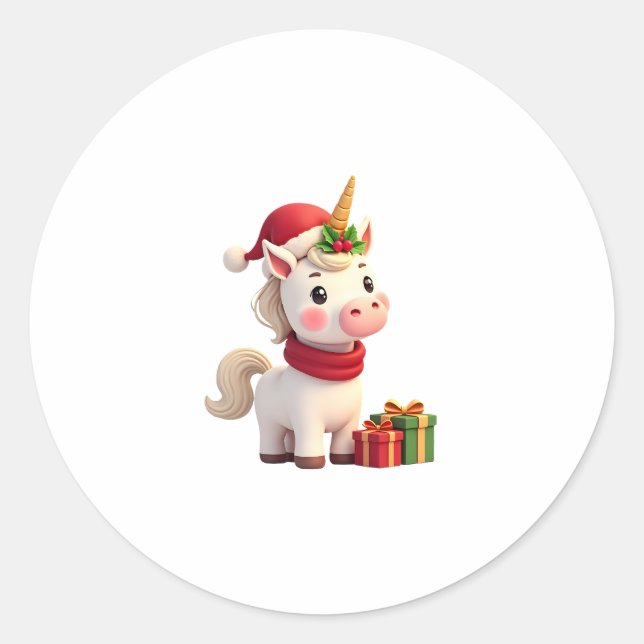 Sticker Rond Unicorn Xmas Decoration Santa Unicorn Christmas T- (Devant)