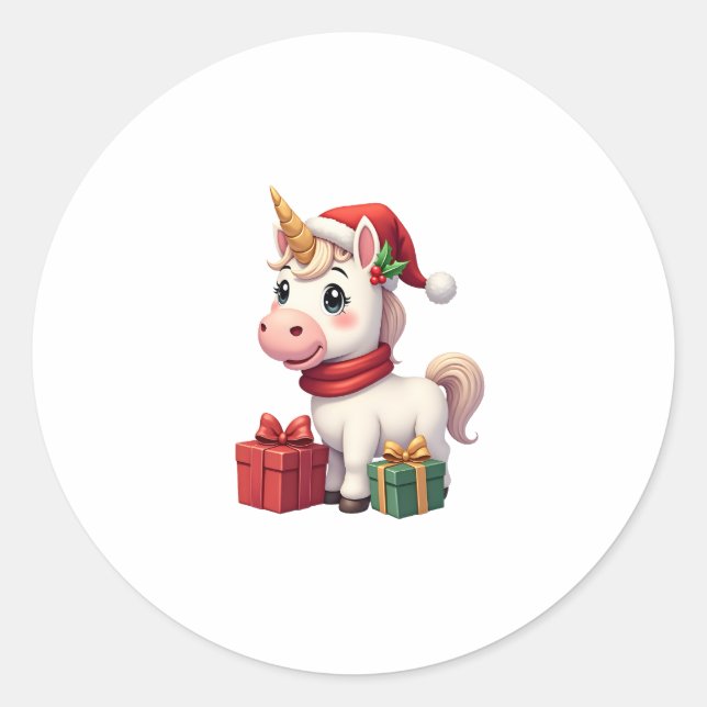 Sticker Rond Unicorn Xmas Decoration Santa Unicorn Christmas T- (Devant)